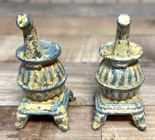 Vintage Cast Iron Miniature Wood Stoves Yellow & Gray Rustic Decor - Picture 2 of 2