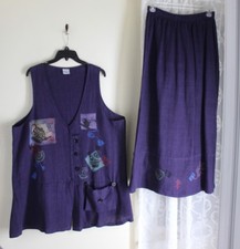 Lucy Izzy Handpainted Linen Purple Vest Lagenlook Skirt Wearable Art M L Xl 1x