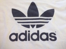 Vtg Adidas Trefoil Long Sleeve White 100% Cotton T-Shirt USA Made M Youth 34"