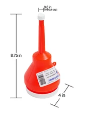 Clean Funnel 8.75 Inches in length, 4 inch top, 0.6 inch end without cap USA