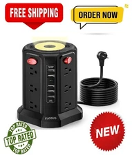Surge Protector Power Strip Tower with 5 USB Ports and 10FT Cord, 12 AC Outlets