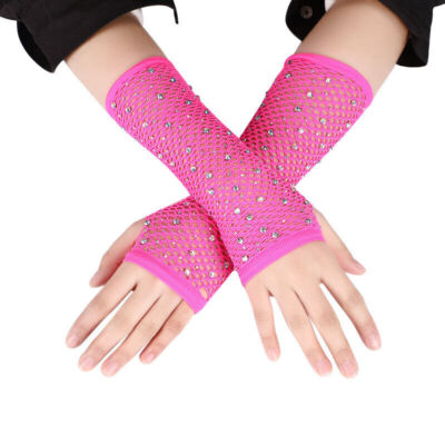Rhinestone Mitten Fingerless Sexy Gloves Hollow Out Gloves Women Party Halloween