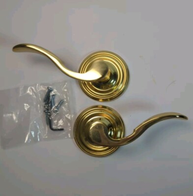 Emtek Dummy Door Knob Lever Polished Brass Cortina 8050  New In Open Box  Gold