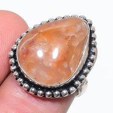 Natural Sunstone Gemstone Handmade 925 Sterling Silver Jewelry Ring Size 7 j205