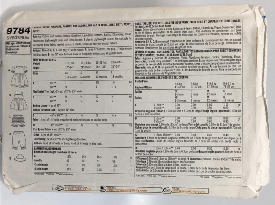 Baby Dress Pinafore Hat Size XS-L Cut to Large S9784 Pattern Pantaloons Panties - Image 2 of 2