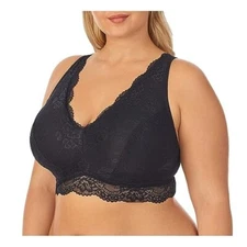 DREAMFIT Plus Size Full Coverage Wireless Lace Bralette Black 4X NEW