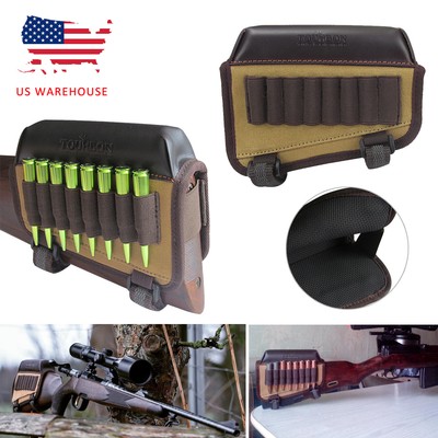 TOURBON Hunting Rifle Ammo Cartridge Buttstock Holder Cheek Rest Canvas Leather