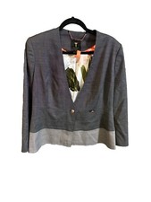 Ted Baker Gray London Contrast Peplum Double Breasted Jacket Sz 5