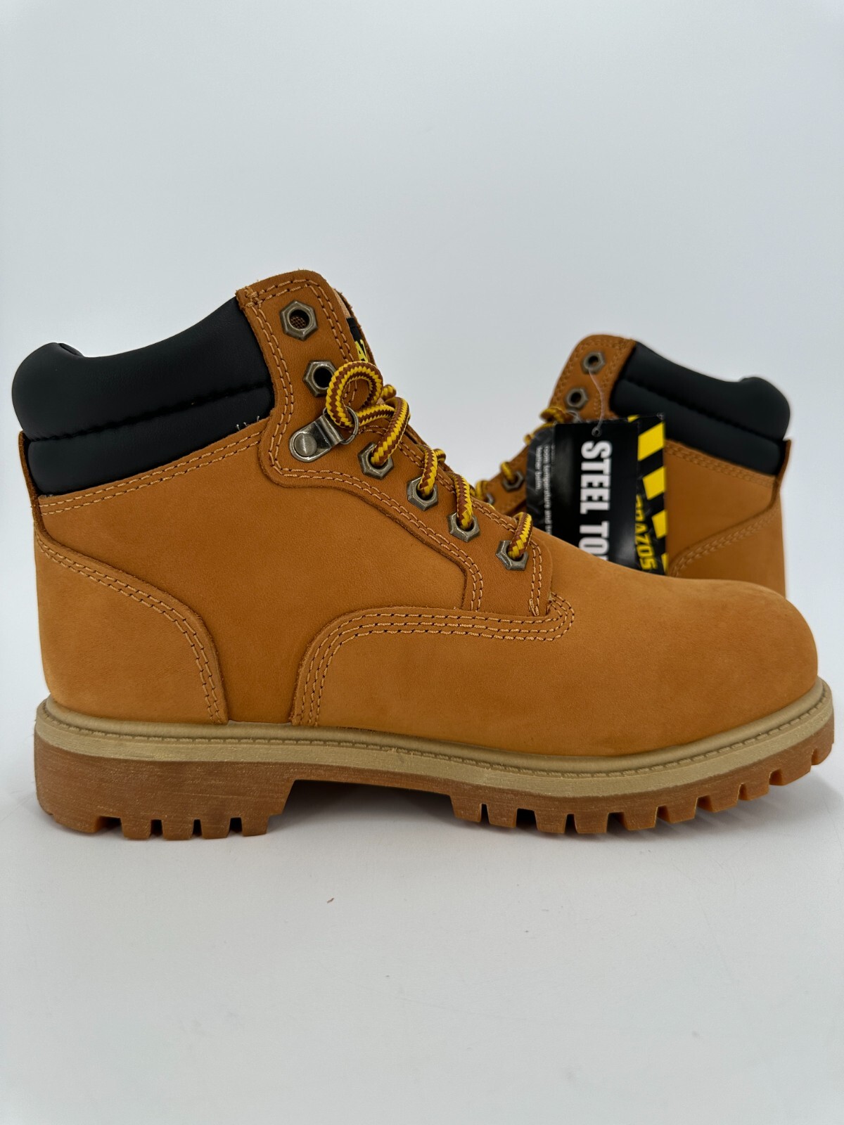 Brazos Men's Steel Toe Boots 6" Laceup Work Shoes 7 Wheat Nubuck