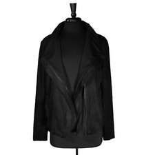 Chaps Ralph Lauren Womens L Moto Jacket Faux Suede Stretch Full Zip Black