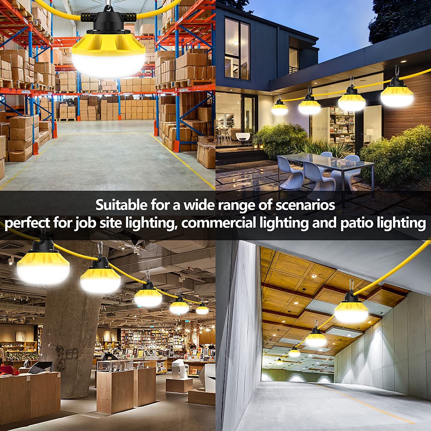 50-200FT Construction String Work Light LED Industrial Commercial Grade Lighting