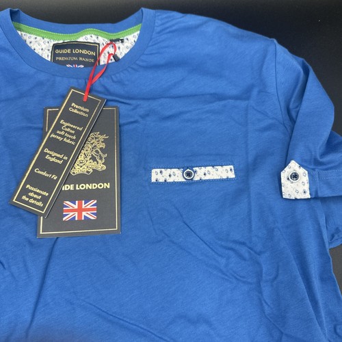 NWT Guide London British Design Mens Medium T Shirt Short Sleeve Denim Blue - Picture 3 of 5