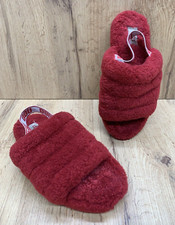 UGG Fluff Yeah Slides Kids Girls Size 4 Dark Red Elastic Ankle Strap 1098494K