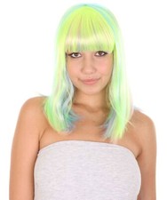 Bob Wig  Medium Green Yellow Party Ready Fancy Cosplay Wig HW-1537