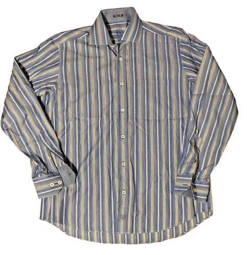 Mens Dress Shirt Long Sleeve Size Large Blue Stripes Bugatchi Uomo Cotton