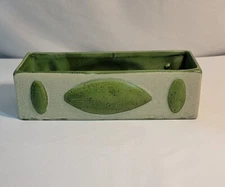 Vintage Haeger USA #3883 Two-toned Green Pottery Planter Rectangular Window MCM