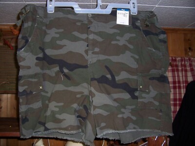 TERRA AND SKY LADIES WOMENS GREEN CAMOUFLAGE HIGH RISE UTILITY SHORTS SIZE 20W