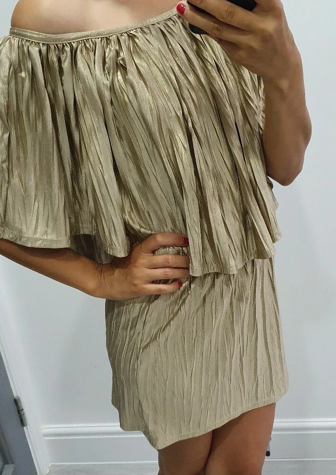 Topshop золото плиссированные красивые женщины платье размер Uk 8 Bnwt RRP £ 40 - Изображение 3 из 4