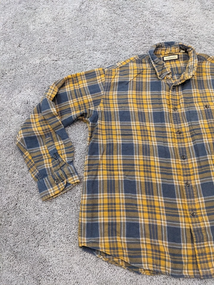 G.H. Camisa con botones Bass & Co para hombre XL franela amarilla a cuadros mangas largas Foto 3 de 4