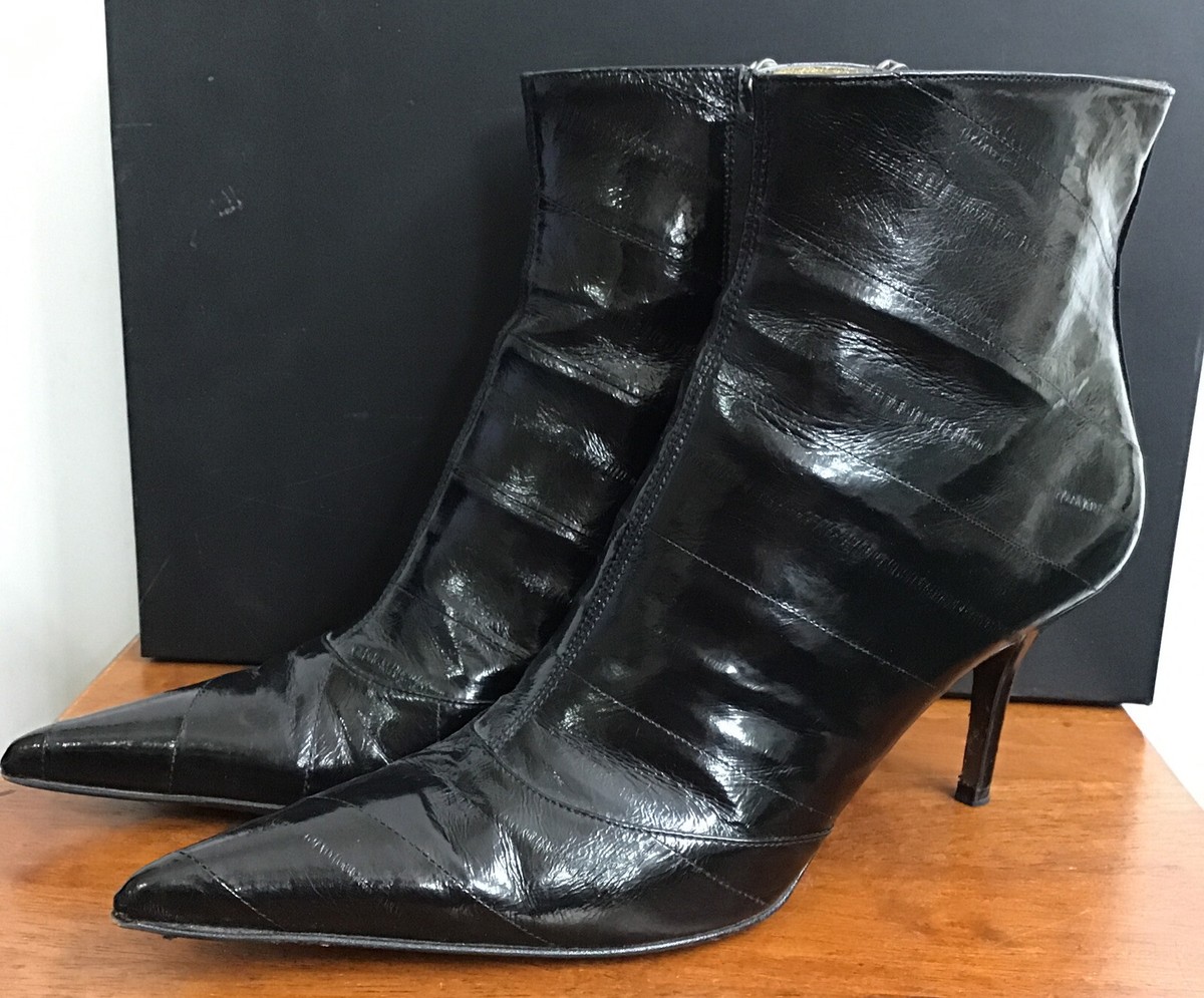 Dolce Gabbana Ankle Boot Black Pointed Toe Eel Skin Zip Sides Size