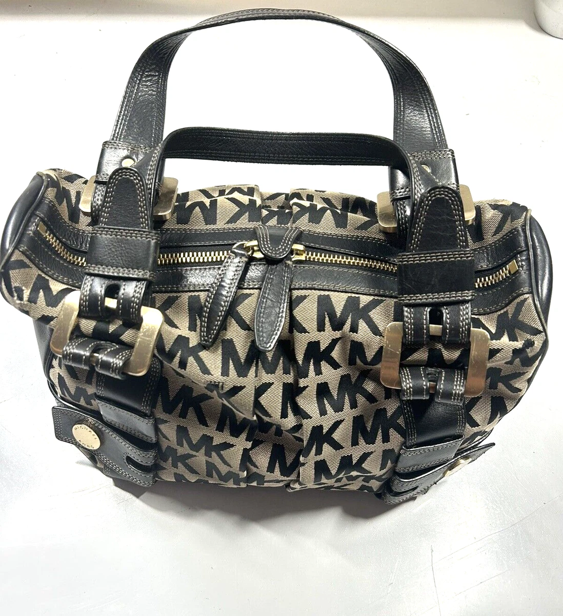 Michael Kors MK Tan Signature Canvas Jacquard Satchel Doctor Bag