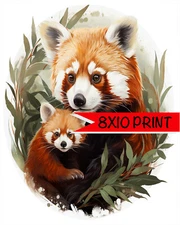 Red Panda Mother and cub Nursery Wall Art 8"x10" Print Decor S-134