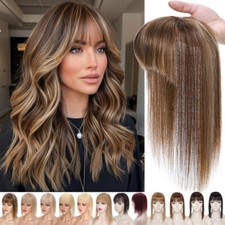 Clip In 100 Human Hair Piece Topper MONO Base Toupee Remy Hairpiece with Bangs