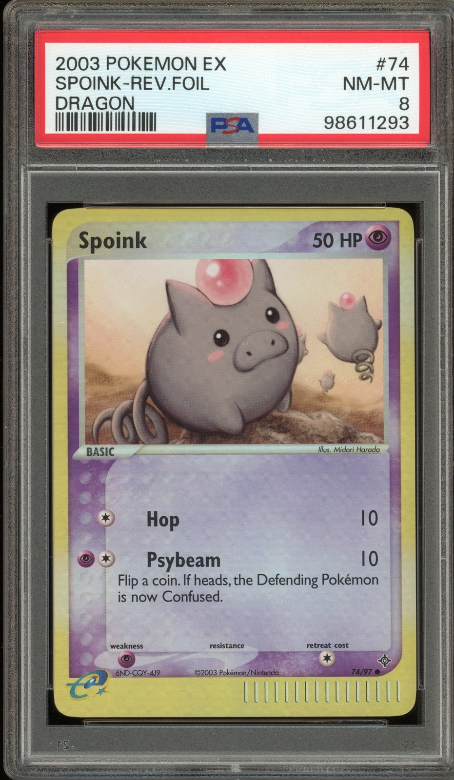 Pokemon Spoink EX Dragon Reverse Holo #74 PSA 8
