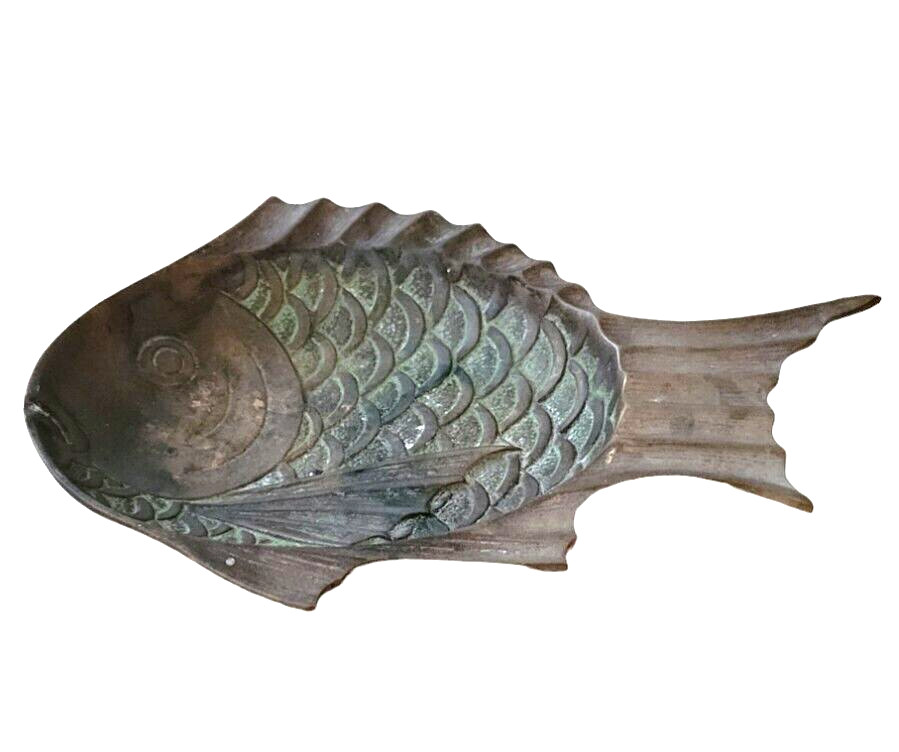 Fish Solid Brass Trinket Dish Gorgeous Patina Vintage 