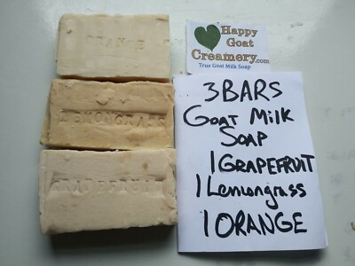 3 BARS LEMONGRASS ORANGE GRAPEFRUIT GOAT MILK SOAP HAPPY GOAT CREAMERY CHEAP LOT