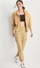 Mustard Loose Stretch Tech Cinched Waist Crop Jacket XL ZipUp Vent Retro EUC