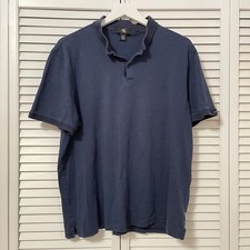 Calvin Klein Men's XL 100 Cotton Polo Shirt Short Sleeve Blue Stripe Buttons