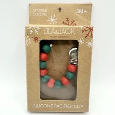 Lila & Jack Silicone Pacifier Clip Holiday Collection Red Green Christmas NIB
