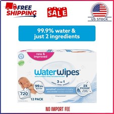 WaterWipes Sensitive Newborn Baby Wipes, Unscented Hypoallergenic, 720 Wipes