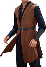 Men's Renaissance Costume Surcoat Medieval Sleeveless Hooded Cloak Lightweight