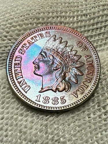 1885 Indian Head Cent Penny, Beautiful Violet Color Choice Gem BU++ Tougher Date