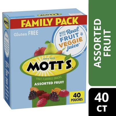 Mott's Fruit Flavored Snacks, Assorted Fruit, Gluten Free Snack, Family Pack, 40