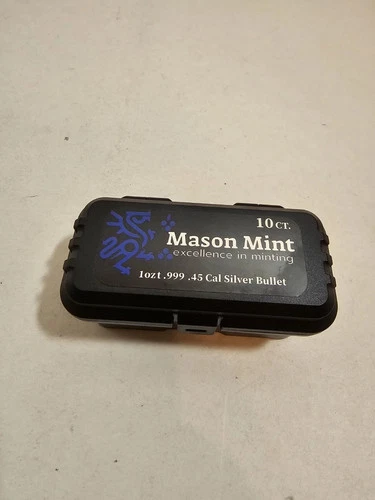 Box of 10- Mason Mint 1 oz .999 Fine Silver Bullet .45 Caliber ACP