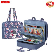 Large Capacity Craft Storage Tote with Clear Pockets - Floral Design, 14 Comp...