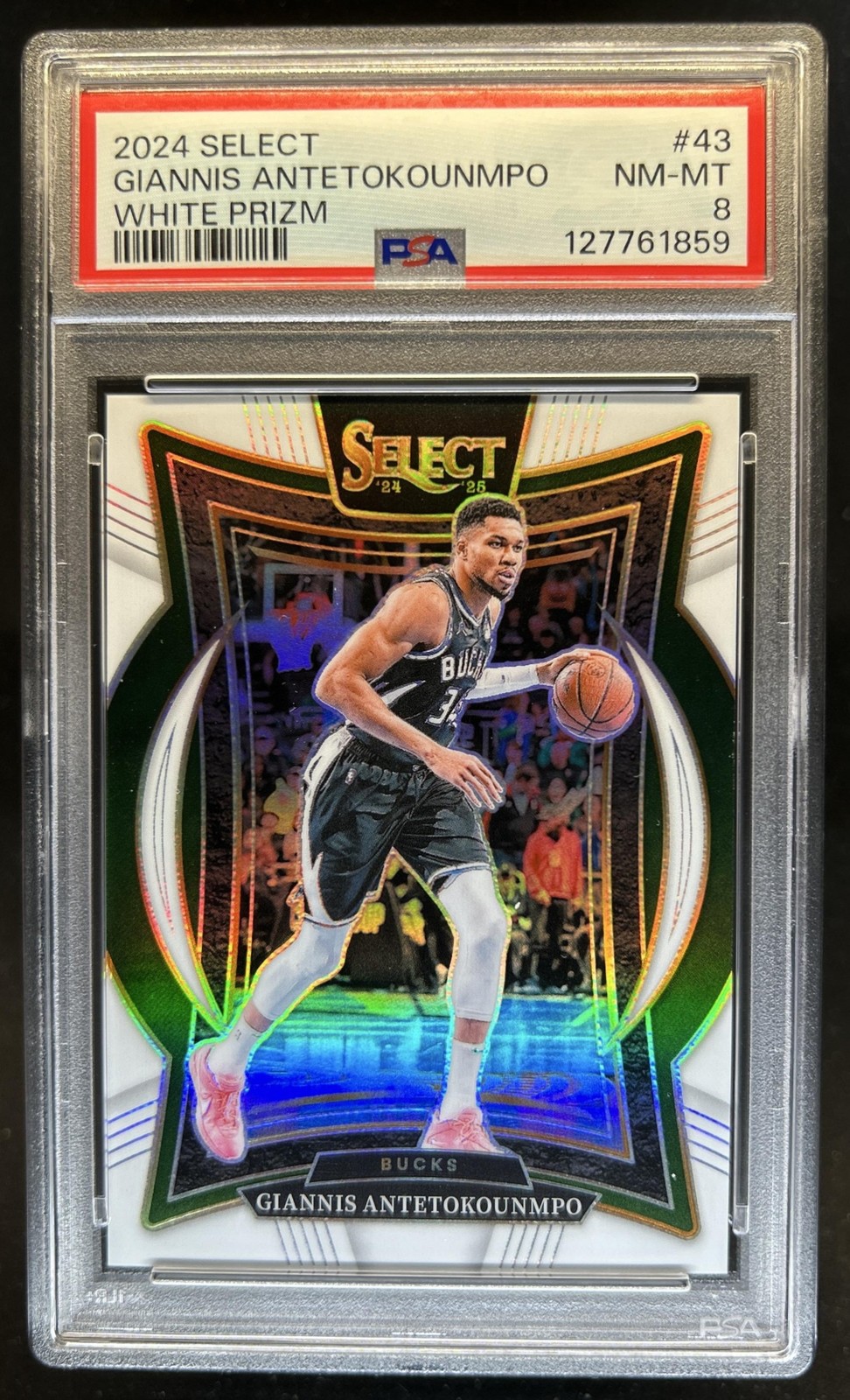 2024-25 Panini Select Giannis Antetokounmpo Concourse White Prizm #/149 PSA 8