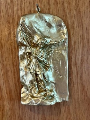 Saint Michael The Archangel Defeating All EVIL Plaque  RARE VINTAGE 5 x 3 Inches