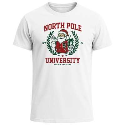 Mens T-Shirt Christmas Shirt College Style Lettering North Pole University