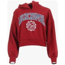 Abercrombie  Fitch Hoodie Sweatshirt Soft A F Collection Red Cropped Logo XL