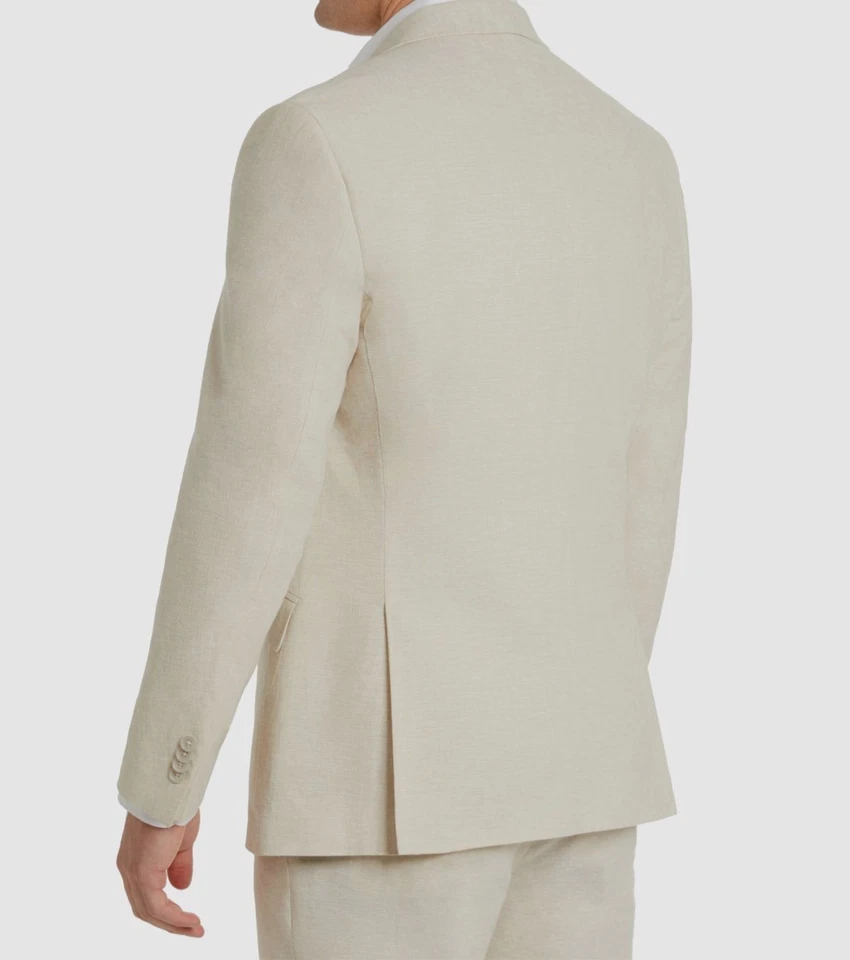 Kenneth Cole Reaction Men Beige Slim Linen 2-Pc Jacket Pants Suit Sz 36S 29W 32L - Image 4 of 4