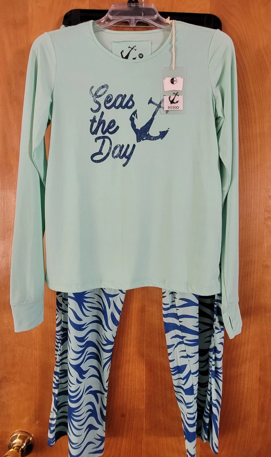 Women's HIHO UPF50 Long Sleeve Top (M) Wide-Leg Pants (SM) Mint Green/Blue NEW