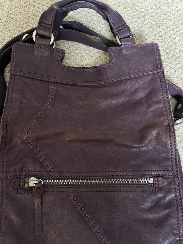 Lucky Brand Abbey Road Fold Over Stitch Purple Leather Crossbody Shoulder Bag  - Image 3 of 4