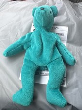 Teal Old Face Teddy the Bear 1993 1st Gen TT Ty Beanie Baby No hang Tag Great 