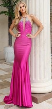 Jovani 48123A Fuchsia Halter Rhinestone-Embellished Evening Gown Size 12