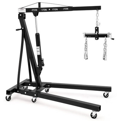 Engine Hoist 2 Ton Folding Hydraulic Cherry Picker Heavy Duty Black Lever Shop