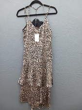 Skies Are Blue Women's Tiered Midi Dress S Leopard Sleeveless Casual Party